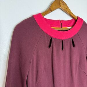 Boden Dress 6 L Burgundy Pink Trim Textured Stretch Sheath Workwear Preppy Mod
